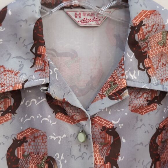 H BAR C Vintage Horse Print Cowgirl Rancher Pearl Button Long Sleeve Shirt Sz 34 - Picture 4 of 8